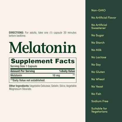 Nature's Bounty Melatonin, Promotes Relaxation and Sleep Health, 10mg, Capsules, 60 Ct (2 Pack)