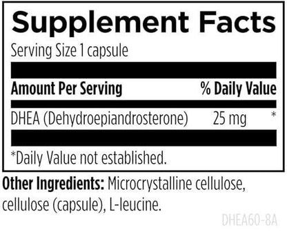 Designs for Health DHEA 25mg - DHEA Supplement for Men + Women - Supplement to Help Support Healthy Aging, Muscle Integrity, Energy + Hormonal Synthesis - Non-GMO (60 Capsules)
