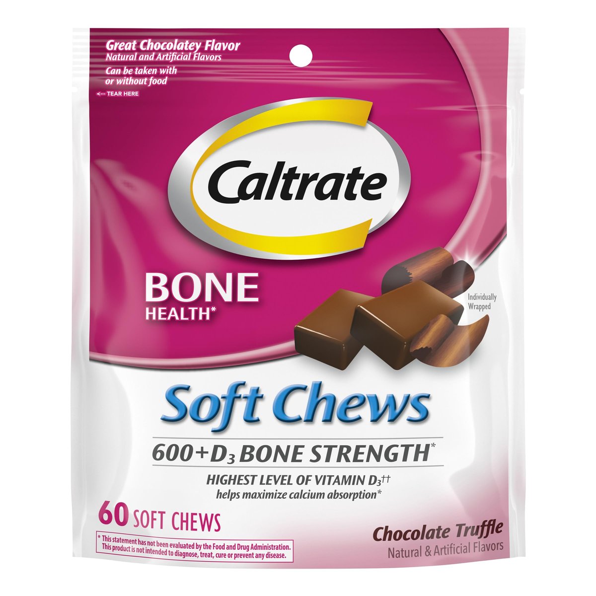 Caltrate Soft Chews 600 Plus D3 Calcium – High Calcium Content: Each serving provides 600 mg of calcium, which is – Image 1