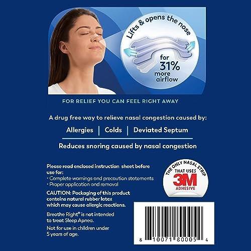Breathe Right Nasal Strips, Clear Large Nose Strips for Snoring, Nasal Congestion, Deviated Septum, Allergies, 30 Count - görsel 4