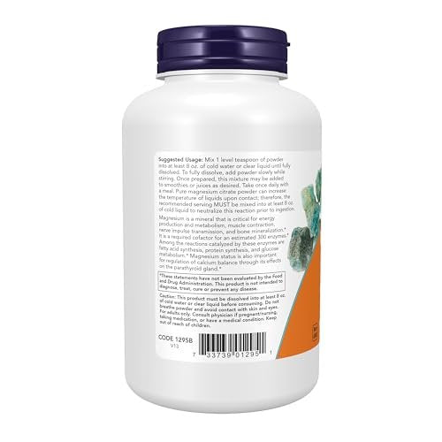NOW Foods Supplements, Magnesium Citrate Pure Powder, Enzyme Function*, Nervous System Support*, 8-Ounce - görsel 5