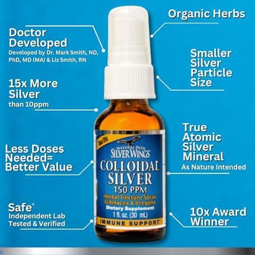 Natural Path Silver Wings Colloidal Silver 150ppm (750mcg) w/Echinacea & Oregano Immune Support Supplement 1 fl. oz. Spray - görsel 9