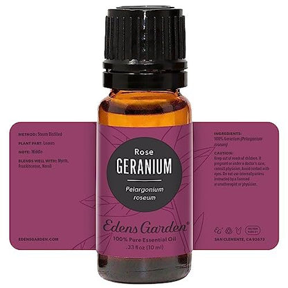 Edens Garden Geranium- Rose Essential Oil- 100% Pure Premium Grade, Undiluted, Natural, Therapeutic, Aromatherapy, The Best for Diffuser, Face, Candle, Hair 10 ml (.33 fl oz)