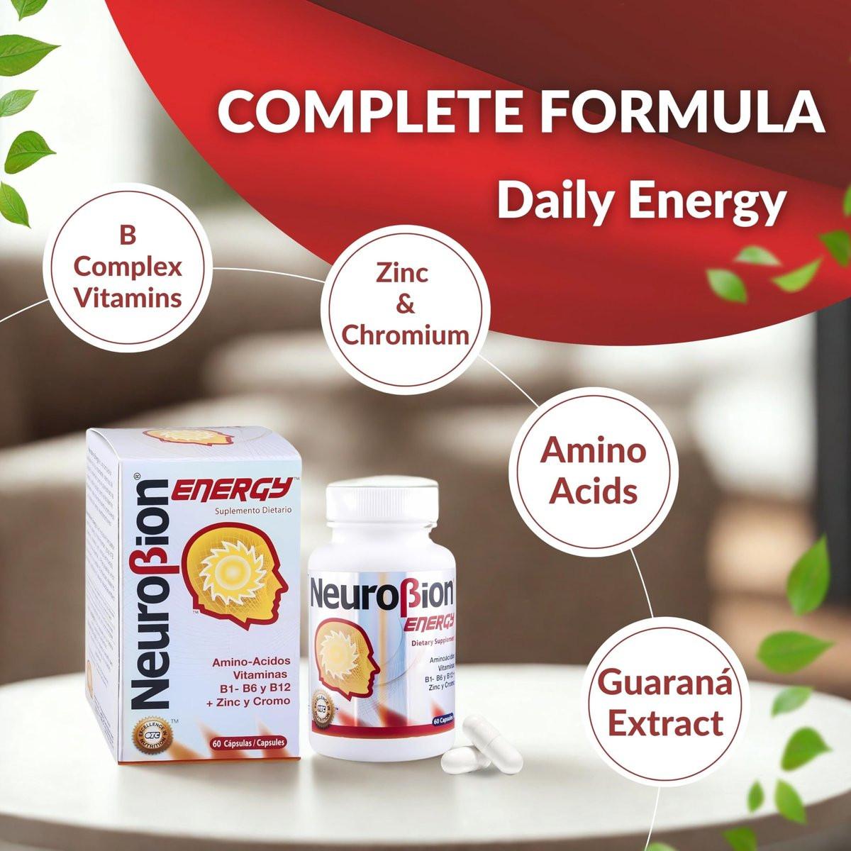 60 Caps Neurobion Energy - Amino Acids Vitamin B1 B2 B6 B12 - Increases Brain Alertness & Stamina - görsel 5