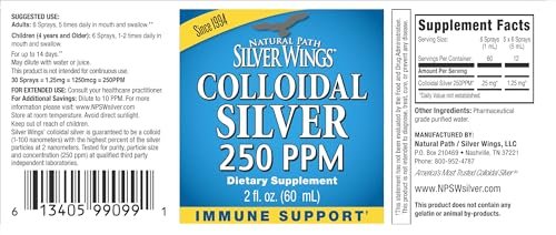 Natural Path Silver Wings Colloidal Silver Liquid - Enhanced Immune Support Supplement - 250ppm (1250mcg) - 2oz Spray - görsel 3
