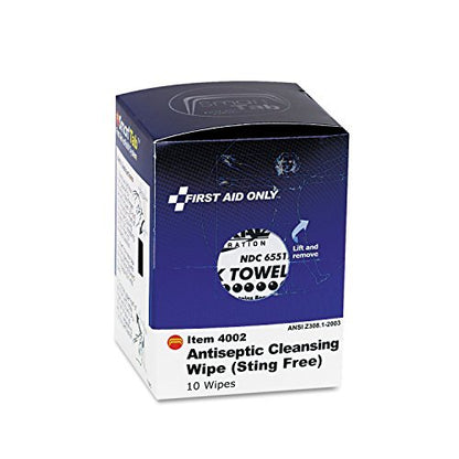 First Aid Only FAE-4002 Sting Free Antiseptic Cleansing Wipes, 10 Count