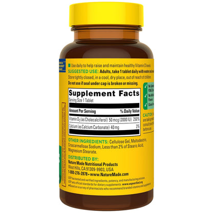 Nature Made Vitamin D3 2000 IU (50 mcg), Vitamin D Supplement for Bone, Teeth, Muscle and Immune Health Support, 400 Tablets, 400 Day Supply