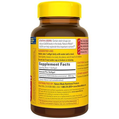 Nature Made CoQ10 200mg Softgels, Dietary Supplement for Heart Health Support, 80 Softgels, 80 Day Supply