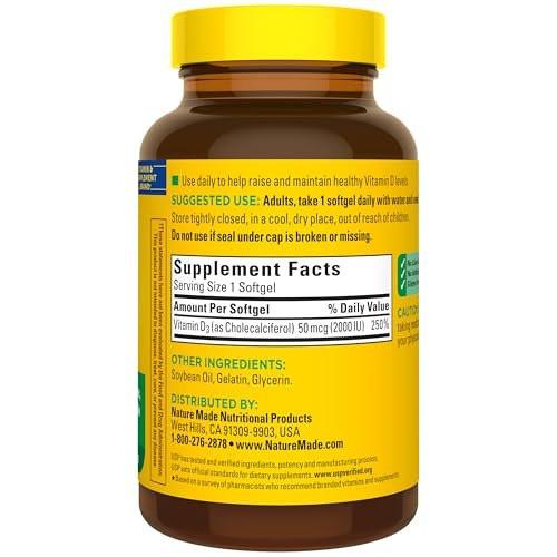 Nature Made Vitamin D3 2000 IU (50 mcg), Vitamin D Supplement for Bone, Teeth, Muscle and Immune Health Support, 250 Softgels, 250 Day Supply - görsel 7