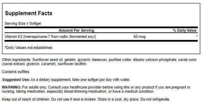 Swanson Natural Vitamin K2 (Menaquinone-7 from Natto) 50 mcg 30 Sgels (1 Pack)