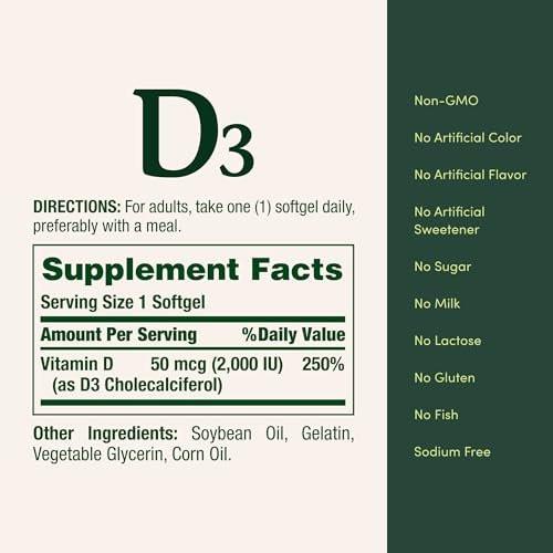 Nature's Bounty Vitamin D3, Supports Immune System and Bone Health, 50mcg, 150 Softgels (Pack of 2) - görsel 2