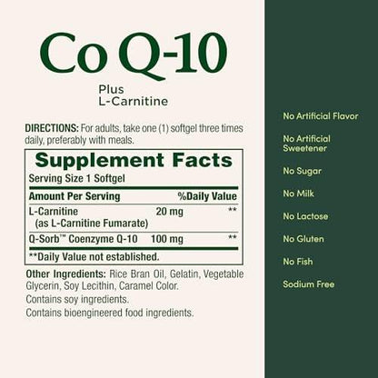 Nature's Bounty CoQ10, Supports Heart Health, 100mg Plus L-Carnitine, 60 Softgels