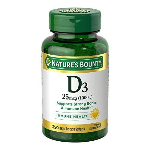 Nature's Bounty Vitamin D3 1000 IU Softgels, Immune Support, Promotes Healthy Bones, 1 Softgel per Day, Gluten Free, 350 Count - görsel 1