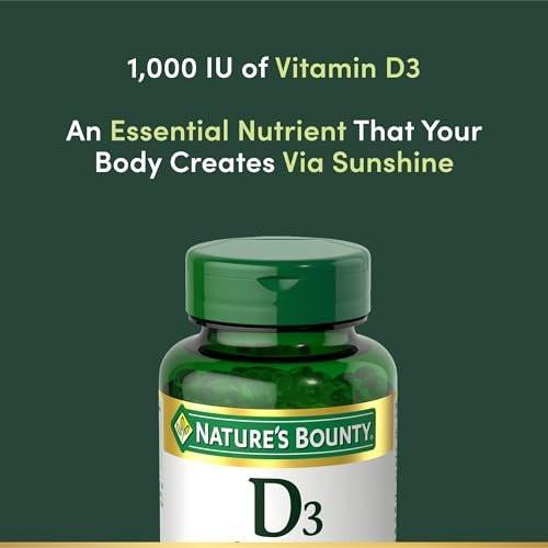 Nature's Bounty Vitamin D3 1000 IU Softgels, Immune Support, Promotes Healthy Bones, 1 Softgel per Day, Gluten Free, 350 Count - görsel 3