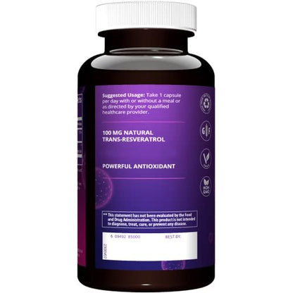 MRM Nutrition Resveratrol 100mg - For Women and Men - Natural Trans-Resveratrol Antioxidant Supplement for Cellular Health, Aging Support, and Nutritional Wellness, Vegan, Gluten-Free - 60 Servings