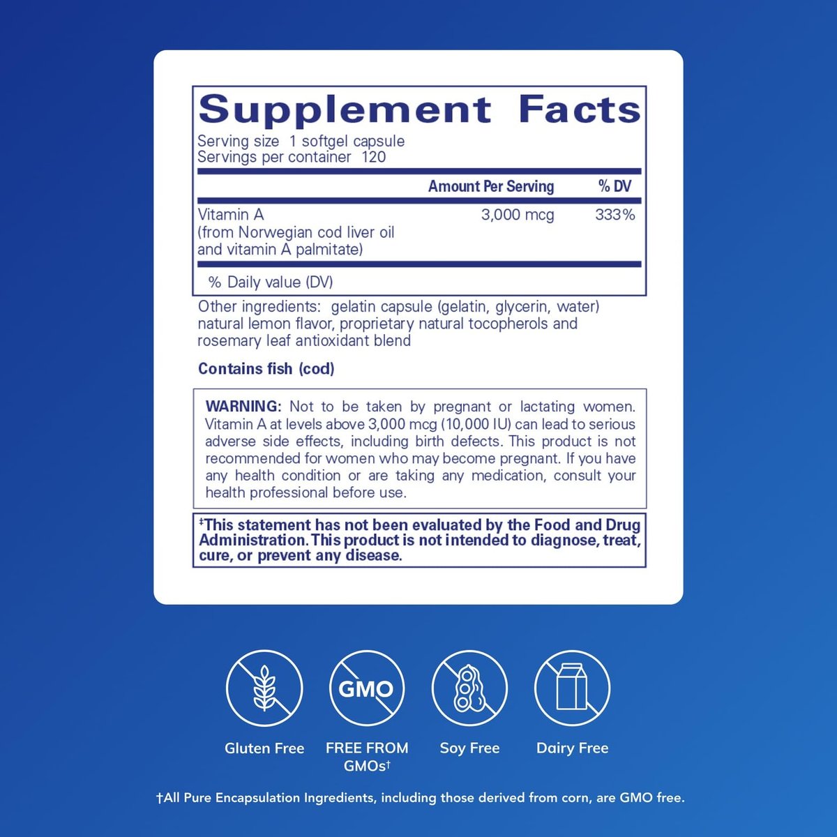 Pure Encapsulations Vitamin A - 3,000 mcg - from Cod Liver Oil - Immune & Vision Support* - Vitamin A Palmitate Supplement - Non-GMO - 120 Softgel Capsules - görsel 3