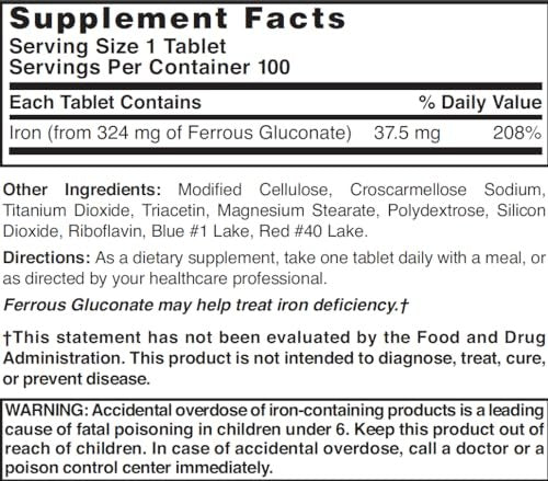 Nature's Blend Ferrous Gluconate Tablets, 100 Count - görsel 1