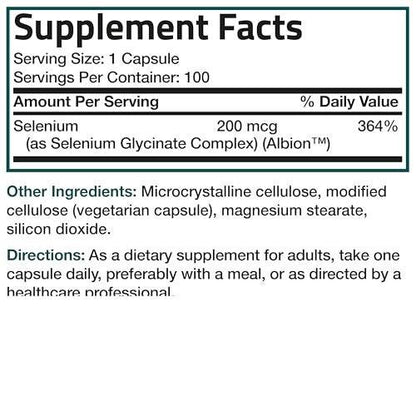 Bronson Selenium 200 mcg – Yeast Free Chelated Amino Acid Complex - Essential Trace Mineral with Superior Absorption, 360 Vegetarian Capsules