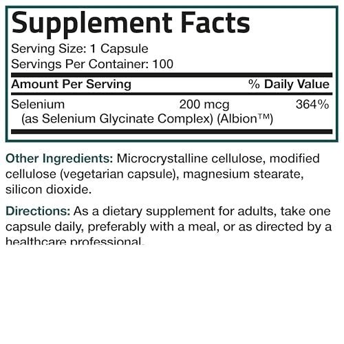Bronson Selenium 200 mcg – Yeast Free Chelated Amino Acid Complex - Essential Trace Mineral with Superior Absorption, 100 Vegetarian Capsules - görsel 7