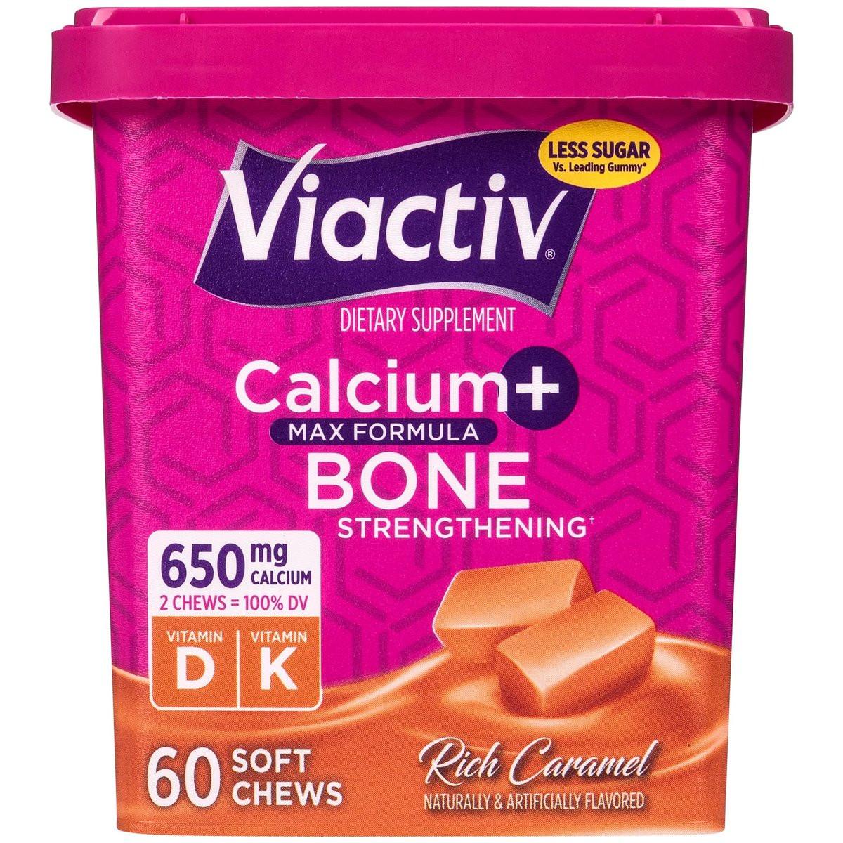 Viactiv Calcium + Vitamin D Supplement Soft Chews for Women & Men - Chewable Calcium for Bone Health Support, 650 mg per Serving, Vitamin D & K for High Absorption - 60 Count, Caramel - görsel 1