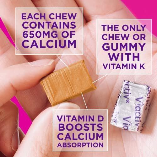 Viactiv Calcium + Vitamin D Supplement Soft Chews for Women & Men - Chewable Calcium for Bone Health Support, 650 mg per Serving, Vitamin D & K for High Absorption - 60 Count, Caramel - görsel 4