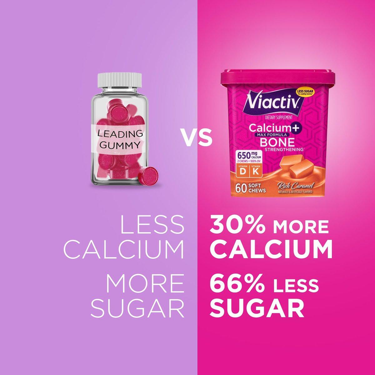 Viactiv Calcium + Vitamin D Supplement Soft Chews for Women & Men - Chewable Calcium for Bone Health Support, 650 mg per Serving, Vitamin D & K for High Absorption - 60 Count, Caramel - görsel 3