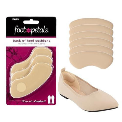 Foot Petals Women's Back of Heel Cushion Inserts, Heel Protectors, Comfortable Heel Grip for Pain Relief and Sizing, 3 Pair, Buttercup