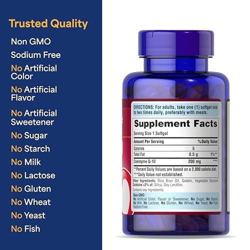Puritan's Pride Coenzyme CoQ10 200mg, Dietary Supplement for Heart Health, Blood Pressure, Oral Gum Health, and Healthy Aging Support, 120 Servings, Rapid Release Softgels - görsel 6