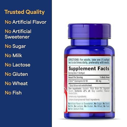 Puritan's Pride Coenzyme CoQ10 50mg, Dietary Supplement for Heart Health, Blood Pressure, Oral Gum Health, and Healthy Aging Support, 100 Servings, Rapid Release Softgels