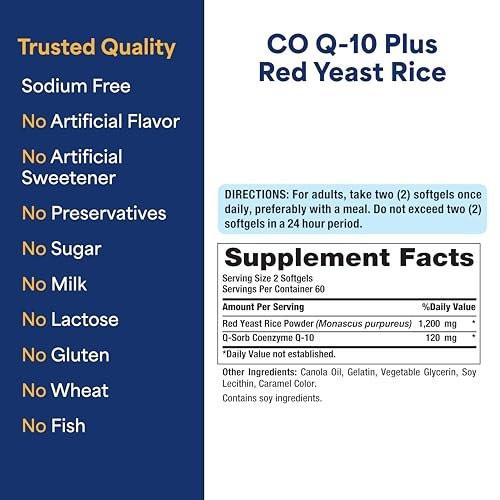 Puritan's Pride Q-Sorb™ Coenzyme CoQ10 Dietary Supplement for Heart Health, Oral Gum Health, and Healthy Aging Support, Plus Red Yeast Rice for Improved Digestion, 120 Rapid Release Softgels - görsel 8