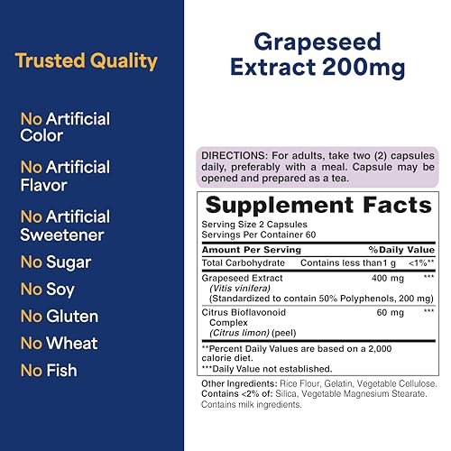 Puritan's Pride Grapeseed Extract 200mg, Dietary Supplement for Antioxidant and Heart Health Support, 2 Month Supply, 120 Rapid Release Capsules - görsel 11