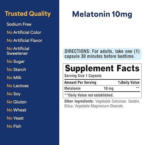 Puritan's Pride Premium Super Strength Melatonin 10mg Sleep Aid, Dietary Supplement for Sound, Restful, & Longer Sleep Support, 4 Month Supply, 120 Rapid Release Capsules, 2 Pack (Packaging May Vary) - görsel 3