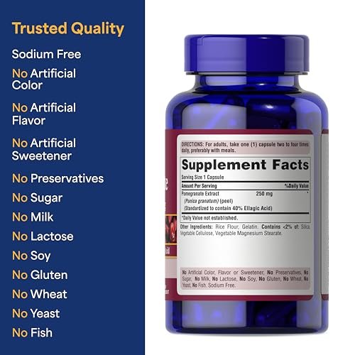 Puritan's Pride Premium Pomegranate Extract 250mg, Dietary Supplement for Antioxidant Health and Healthy Aging Program, 40% Ellagic Acid, 120 Rapid Release Capsules - görsel 2