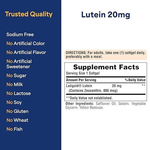 Puritan's Pride Premium Lutigold™ Lutein Carotenoid 40mg with Zeaxanthin for Men and Women, Dietary Supplement for Eye Health Support, 8 Month Supply, 120 Easy-to-Swallow Softgels - görsel 10