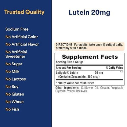 Puritan's Pride Premium Lutigold™ Lutein Carotenoid 40mg with Zeaxanthin for Men and Women, Dietary Supplement for Eye Health Support, 8 Month Supply, 120 Easy-to-Swallow Softgels