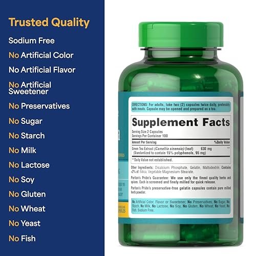 Puritan's Pride Green Tea Standardized – Other Ingredients: Dicalcium Phosphate, Vegetable Cellulose, Silica. – Image 8