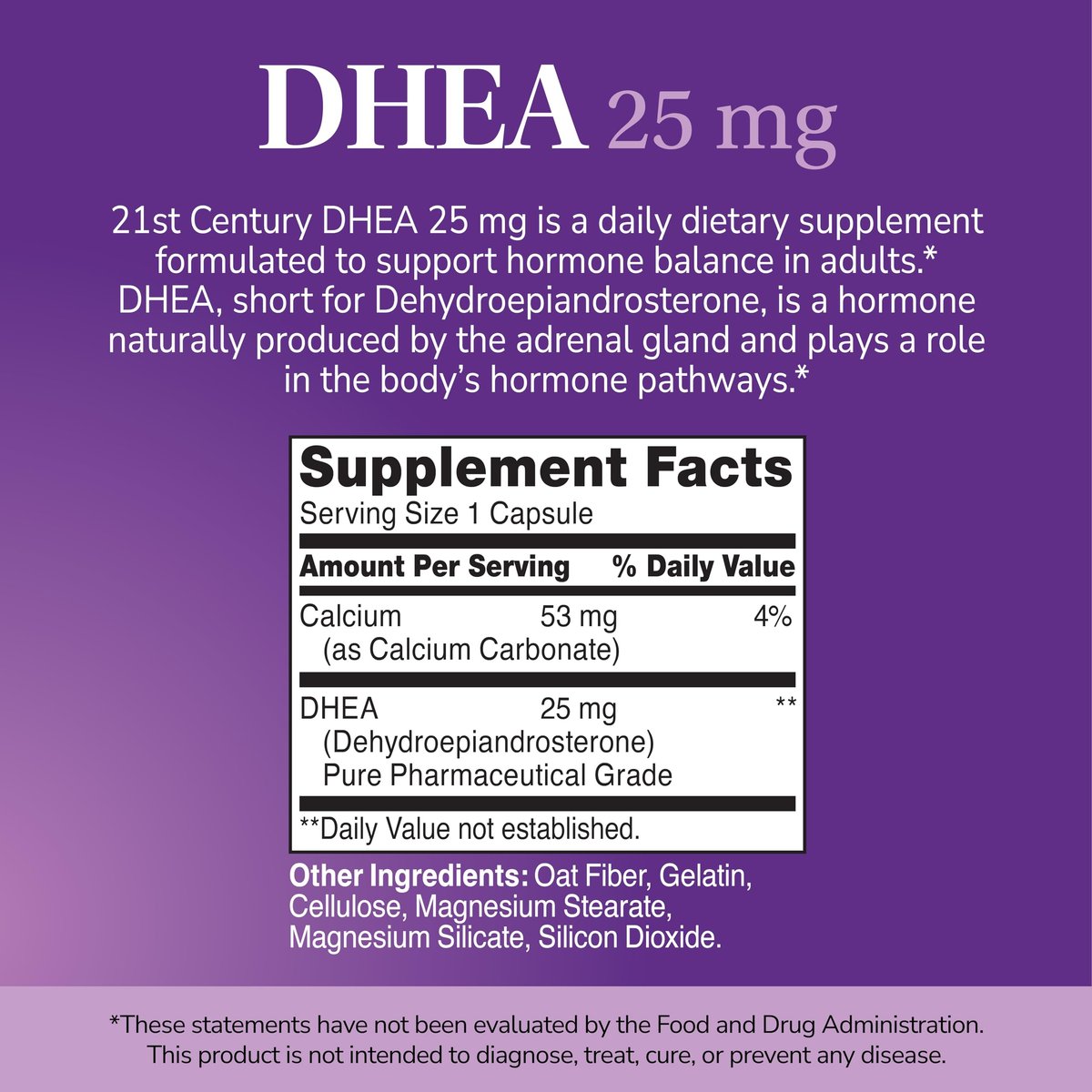 21st Century DHEA 25 mg Capsules (90 Count), Hormone Balance Dietary Supplements, DHEA Supplement for Women & Men Gluten-Free, Non-GMO, No Added Preservatives or Artificial Flavors - görsel 3