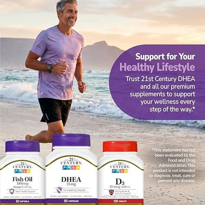 21st Century DHEA 25 mg Capsules (90 Count), Hormone Balance Dietary Supplements, DHEA Supplement for Women & Men Gluten-Free, Non-GMO, No Added Preservatives or Artificial Flavors