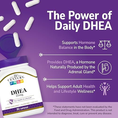 21st Century DHEA 25 mg Capsules (90 Count), Hormone Balance Dietary Supplements, DHEA Supplement for Women & Men Gluten-Free, Non-GMO, No Added Preservatives or Artificial Flavors - görsel 6