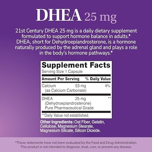 21st Century DHEA 25 mg Capsules (90 Count), Hormone Balance Dietary Supplements, DHEA Supplement for Women & Men Gluten-Free, Non-GMO, No Added Preservatives or Artificial Flavors - görsel 4