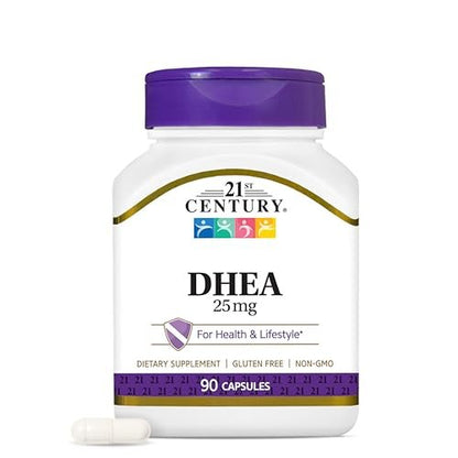 21st Century DHEA 25 mg Capsules (90 Count), Hormone Balance Dietary Supplements, DHEA Supplement for Women & Men Gluten-Free, Non-GMO, No Added Preservatives or Artificial Flavors