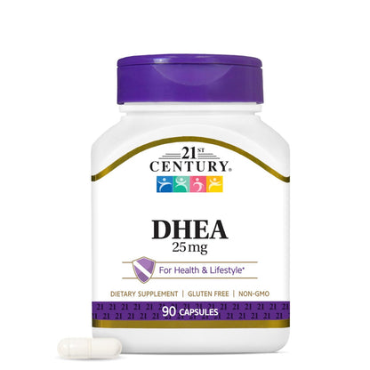 21st Century DHEA 25 mg Capsules (90 Count), Hormone Balance Dietary Supplements, DHEA Supplement for Women & Men Gluten-Free, Non-GMO, No Added Preservatives or Artificial Flavors