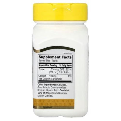 21st Century 800 mcg Folic Acid Tablets, Assorted, 180 Count