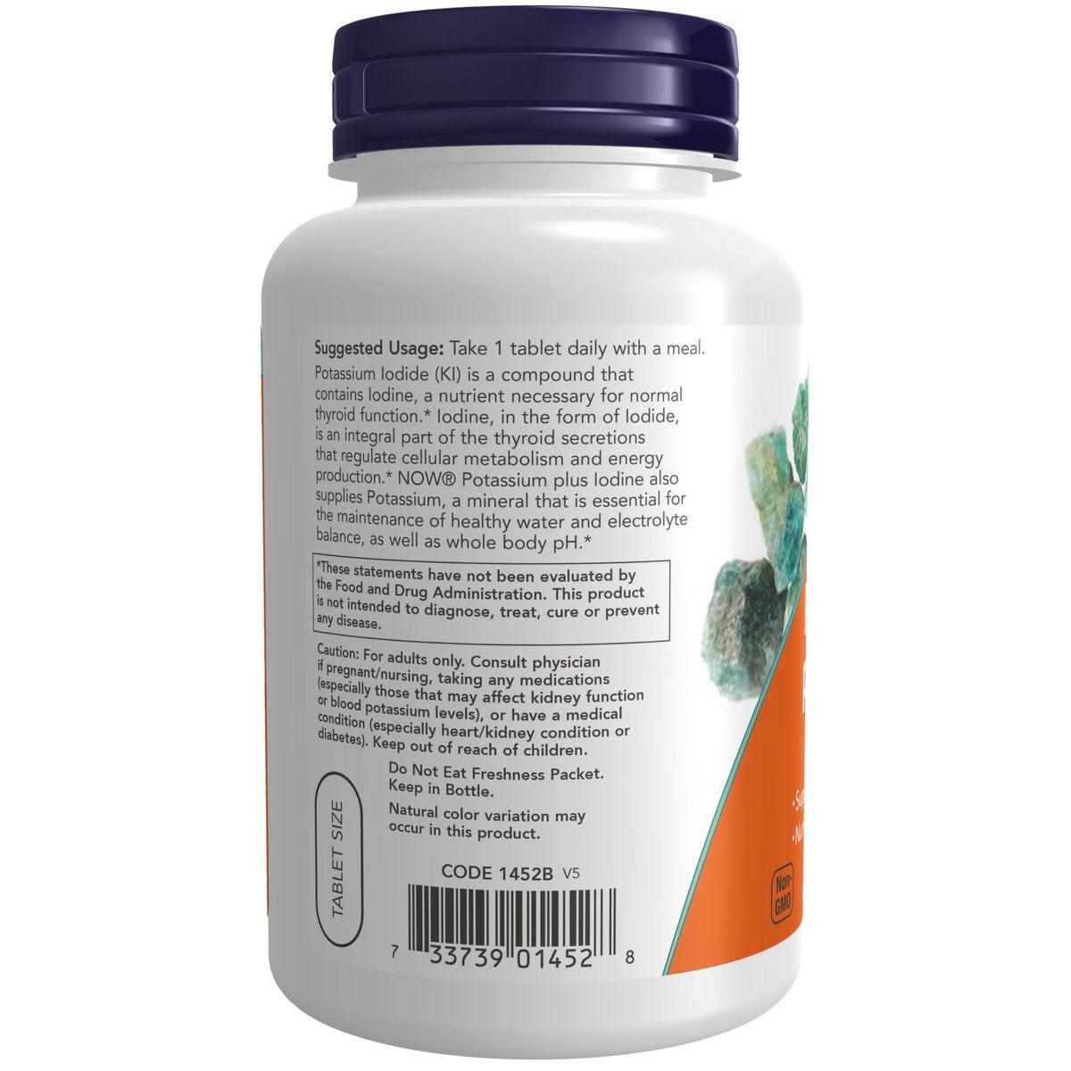 NOW Foods Supplements, Potassium plus Iodine, Supports Electrolyte Balance*, Thyroid Support*, 180 Tablets - görsel 1