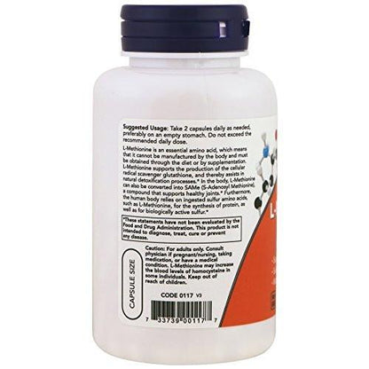 NOW Foods L-Methionine 500 mg, 100 Capsules