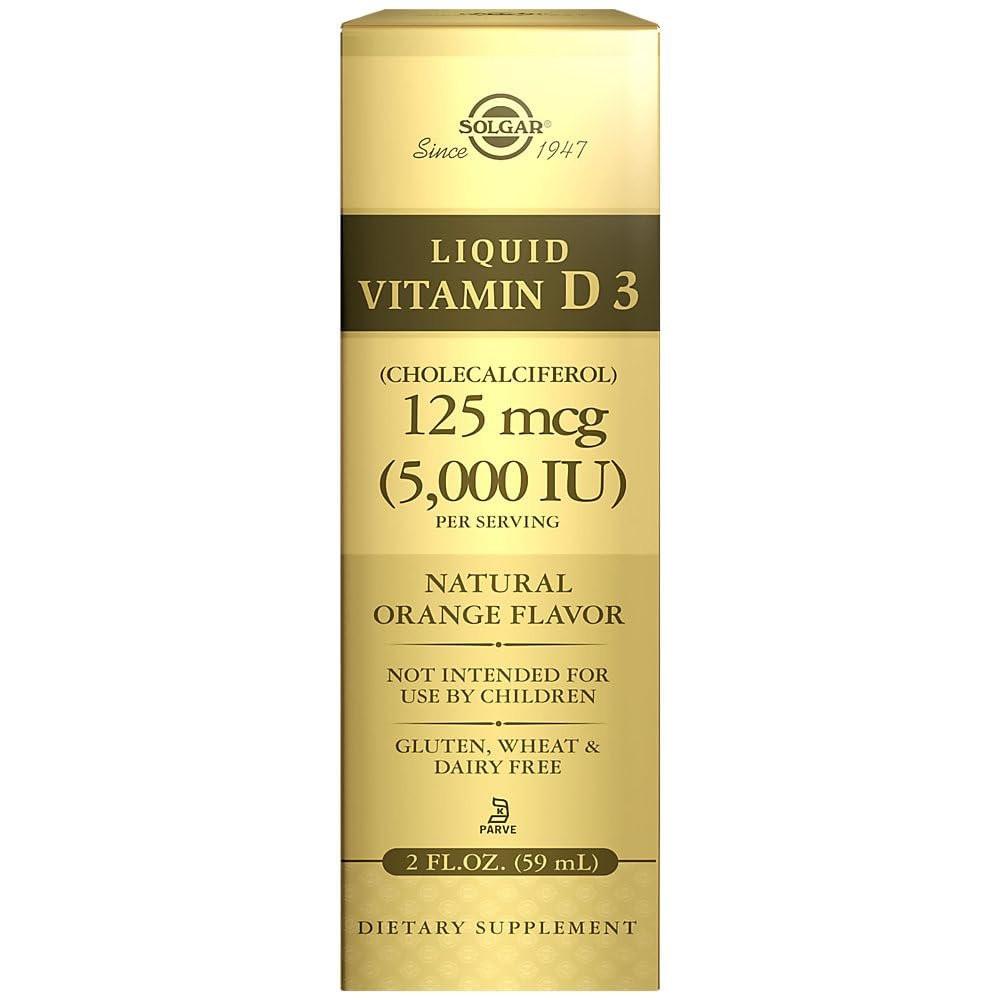 Solgar Liquid Vitamin D3 125 mcg (5,000 IU), 2 fl oz - Delicious, Natural Orange Flavor - Helps Maintain Healthy Bones & Teeth - Immune System Support - Gluten Free, Dairy Free, Kosher - 59 Servings - görsel 1