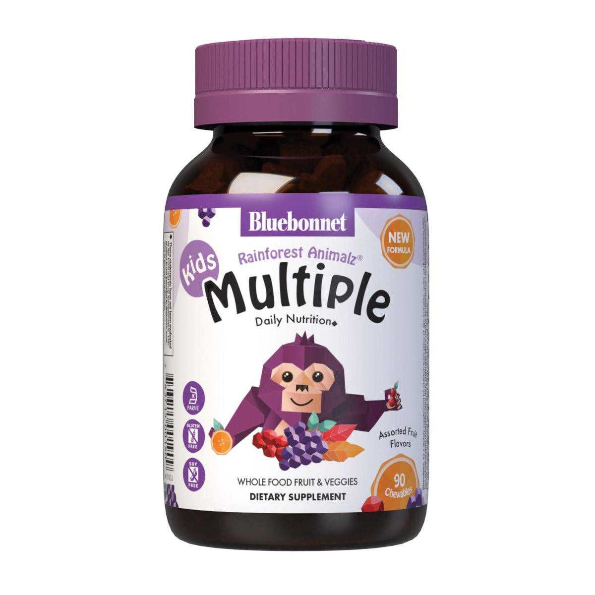 Bluebonnet Nutrition Rainforest Animalz Whole Food Based Multiple Chewable Tablets, Kids Multivitamin & Mineral, Vitamin C, D3, Iron, Gluten Free, Milk Free, Kosher, 90 Chewable Tablets, Mixed Flavors - görsel 8