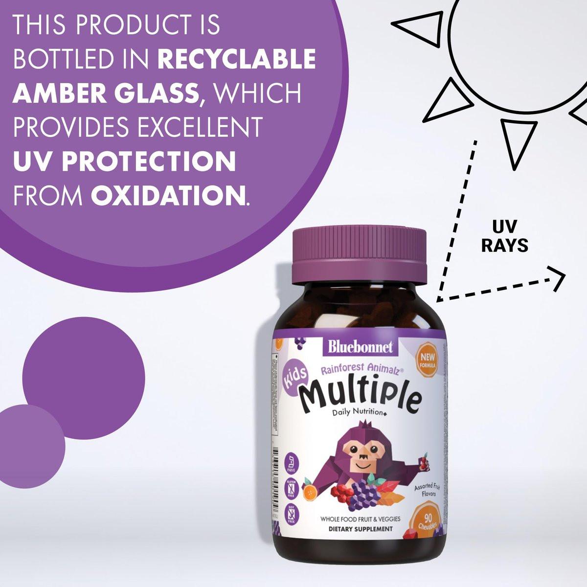 Bluebonnet Nutrition Rainforest Animalz Whole Food Based Multiple Chewable Tablets, Kids Multivitamin & Mineral, Vitamin C, D3, Iron, Gluten Free, Milk Free, Kosher, 90 Chewable Tablets, Mixed Flavors - görsel 1