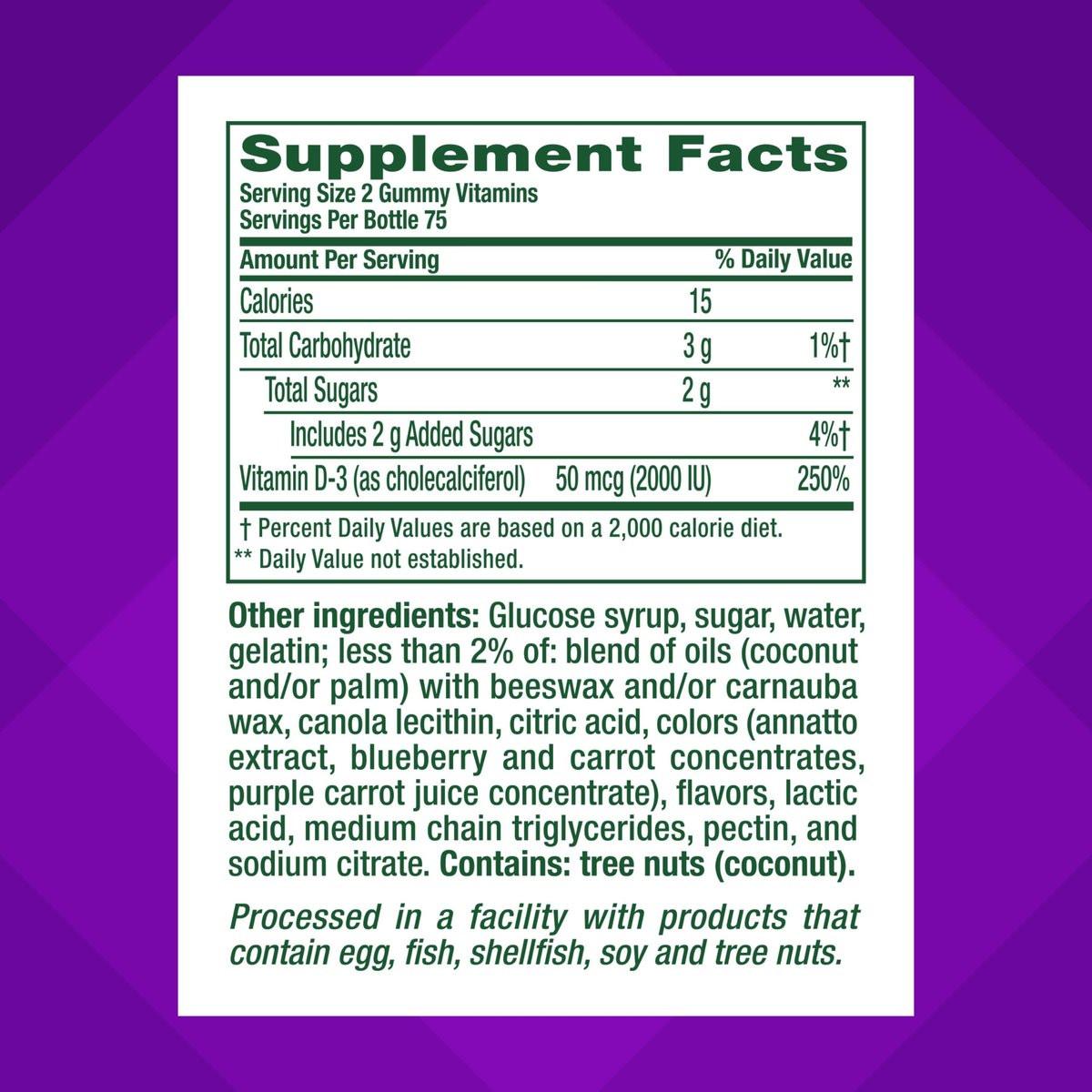 Vitafusion Vitamin D3 Gummies, Bone and Immune Support, Peach, Blackberry, Strawberry Flavored, 50 mcg D3 Gummy Vitamin Supplement, 75 Day Supply, 150 Count - görsel 5