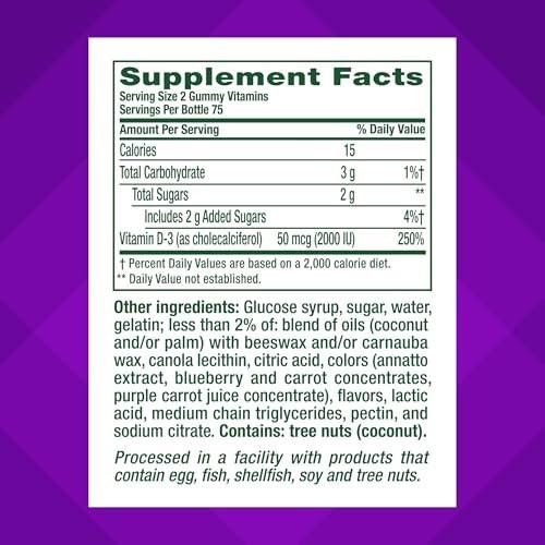 Vitafusion Vitamin D3 Gummies, Bone and Immune Support, Peach, Blackberry, Strawberry Flavored, 50 mcg D3 Gummy Vitamin Supplement, 75 Day Supply, 150 Count - görsel 6